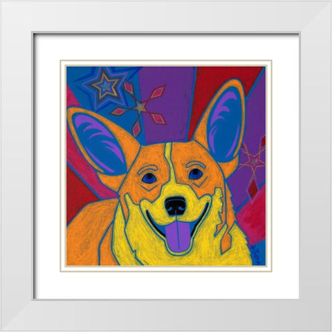 Joyful Corgi White Modern Wood Framed Art Print with Double Matting by Bond, Angela