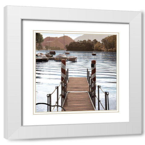 Island Harbor Pier White Modern Wood Framed Art Print with Double Matting by Blaustein, Alan