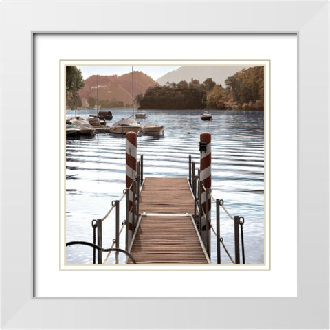 Island Harbor Pier White Modern Wood Framed Art Print with Double Matting by Blaustein, Alan