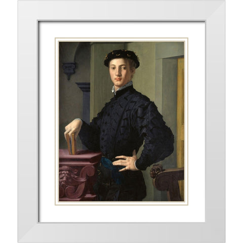 Portrait of a Young Man White Modern Wood Framed Art Print with Double Matting by Bronzino, Agnolo