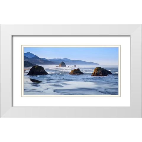 Cannon Beach White Modern Wood Framed Art Print with Double Matting by Broom, Michael
