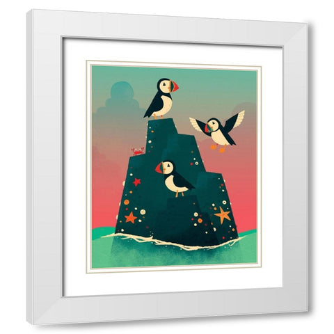 Puffin Rock White Modern Wood Framed Art Print with Double Matting by Buxton, Michael