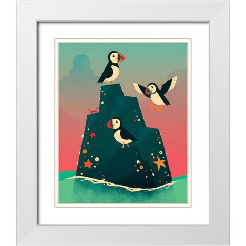 Puffin Rock White Modern Wood Framed Art Print with Double Matting by Buxton, Michael