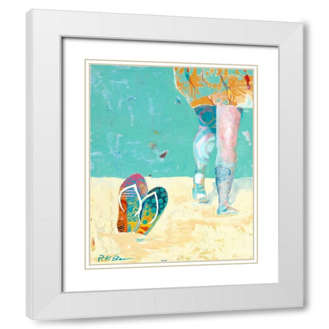 Flip Flops on the Beach White Modern Wood Framed Art Print with Double Matting by Beer, Pamela K.