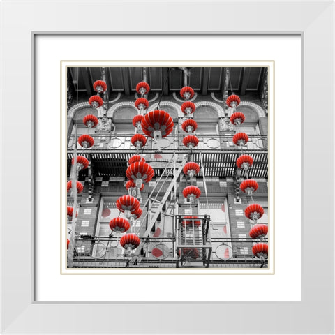 Red Lanterns White Modern Wood Framed Art Print with Double Matting by Blaustein, Alan