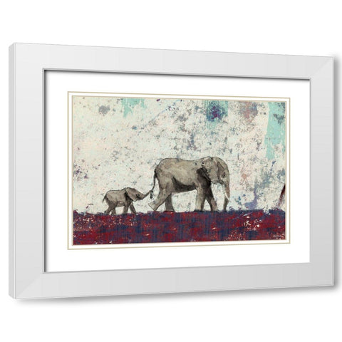 Elephant March White Modern Wood Framed Art Print with Double Matting by Baran, John