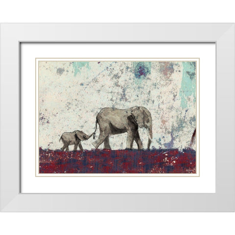 Elephant March White Modern Wood Framed Art Print with Double Matting by Baran, John