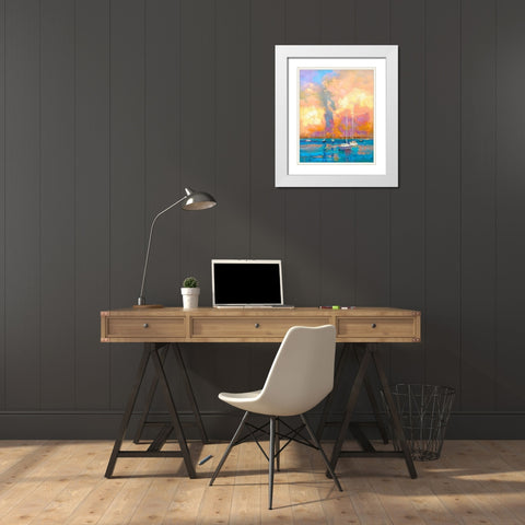 Evening On The Bay White Modern Wood Framed Art Print with Double Matting by Bruniany, Kasia