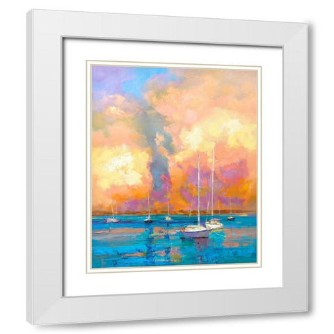 Evening On The Bay White Modern Wood Framed Art Print with Double Matting by Bruniany, Kasia