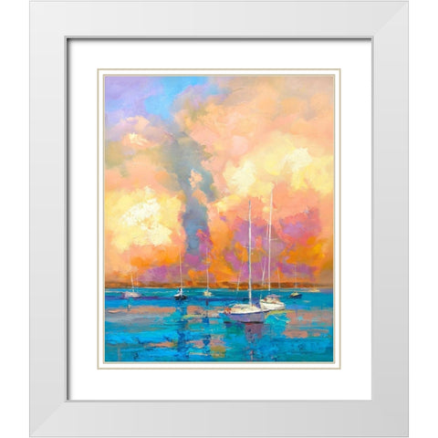 Evening On The Bay White Modern Wood Framed Art Print with Double Matting by Bruniany, Kasia
