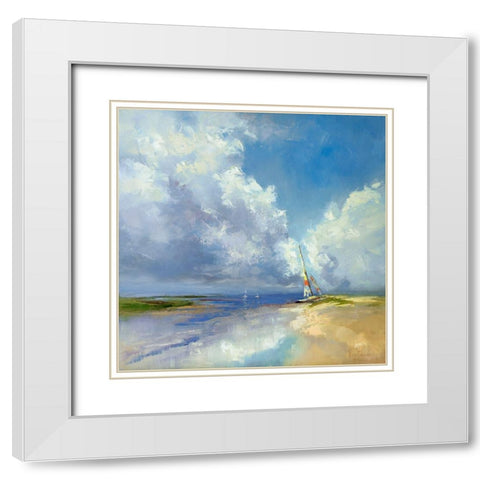 Sailboat on a Sandy Beach White Modern Wood Framed Art Print with Double Matting by Bruniany, Kasia