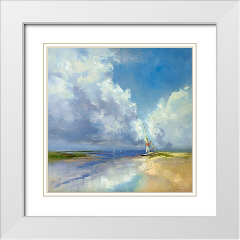 Sailboat on a Sandy Beach White Modern Wood Framed Art Print with Double Matting by Bruniany, Kasia
