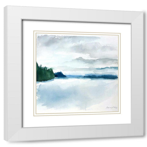 Shades of Blue White Modern Wood Framed Art Print with Double Matting by Blaise, Tiffany