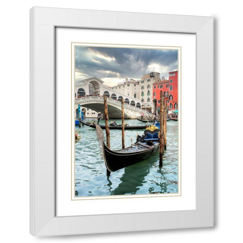 Gondola Rialto Bridge #1 White Modern Wood Framed Art Print with Double Matting by Blaustein, Alan