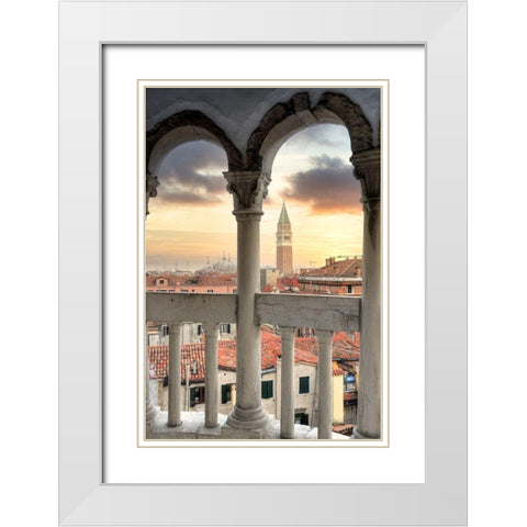 Scala Contarini del Bovolo #3 White Modern Wood Framed Art Print with Double Matting by Blaustein, Alan