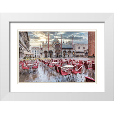 Piazza San Marco At Sunrise #14 White Modern Wood Framed Art Print with Double Matting by Blaustein, Alan