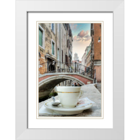 Venetian Canale Caffe #1 White Modern Wood Framed Art Print with Double Matting by Blaustein, Alan