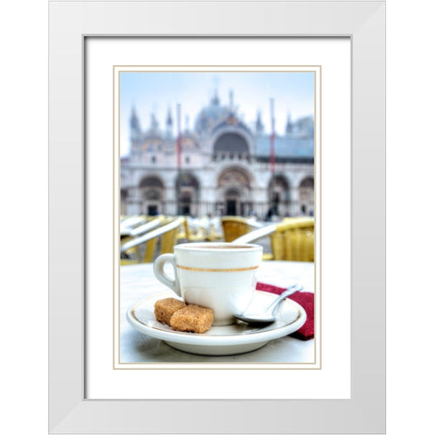 Caffe Piazza San Marco #2 White Modern Wood Framed Art Print with Double Matting by Blaustein, Alan