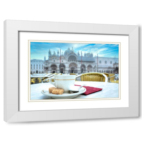 Caffe Piazza San Marco #1 White Modern Wood Framed Art Print with Double Matting by Blaustein, Alan