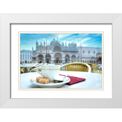 Caffe Piazza San Marco #1 White Modern Wood Framed Art Print with Double Matting by Blaustein, Alan