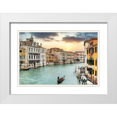 Gran Canal Vista At Dusk #10 White Modern Wood Framed Art Print with Double Matting by Blaustein, Alan