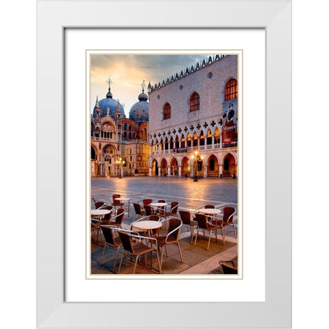 Piazza San Marco At Sunrise #2 White Modern Wood Framed Art Print with Double Matting by Blaustein, Alan