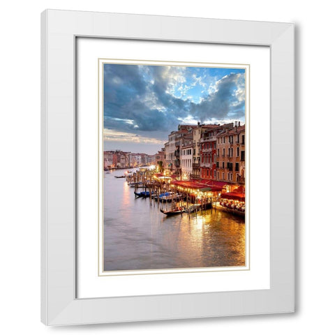 Grande Canal Vista At Dusk #1 White Modern Wood Framed Art Print with Double Matting by Blaustein, Alan