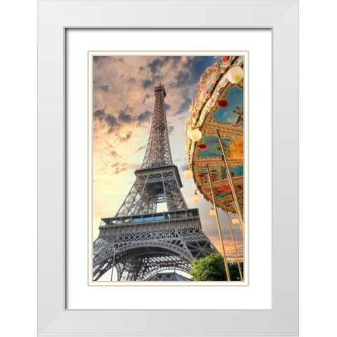 Eiffel Tower and Carousel I White Modern Wood Framed Art Print with Double Matting by Blaustein, Alan