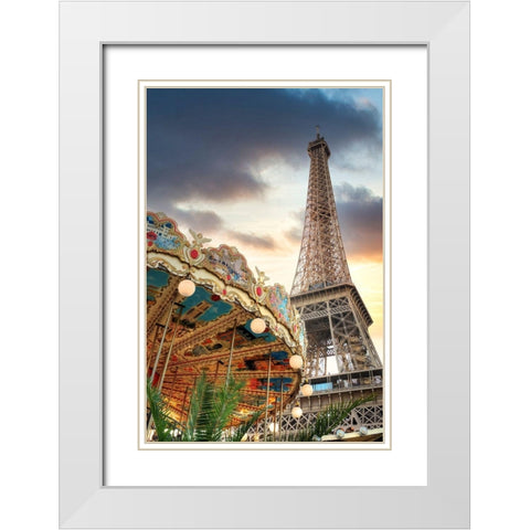 Eiffel Tower and Carousel II White Modern Wood Framed Art Print with Double Matting by Blaustein, Alan