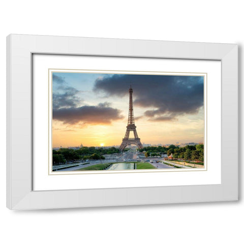 Eiffel Tower Sunset White Modern Wood Framed Art Print with Double Matting by Blaustein, Alan