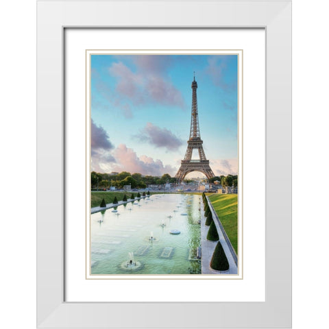 Eiffel Tower View I White Modern Wood Framed Art Print with Double Matting by Blaustein, Alan