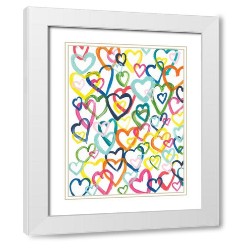 Hearts In Multiples White Modern Wood Framed Art Print with Double Matting by Baker, Bronwyn