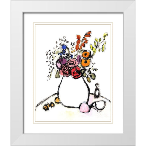 Bouquet On Saturday No. 1 White Modern Wood Framed Art Print with Double Matting by Bragg, Janel