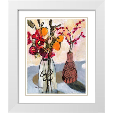 Still Life with Mason Jar and Flowers White Modern Wood Framed Art Print with Double Matting by Bragg, Janel