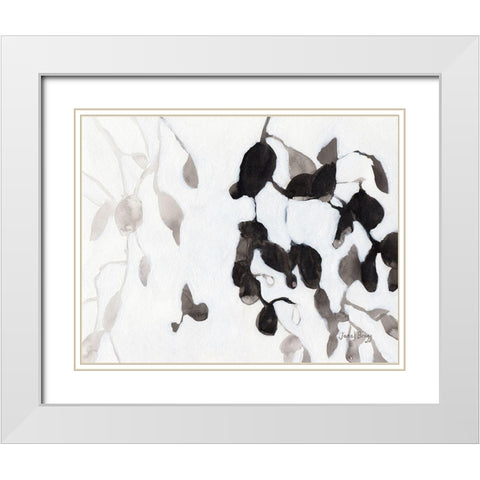 Leaves in Black and White White Modern Wood Framed Art Print with Double Matting by Bragg, Janel