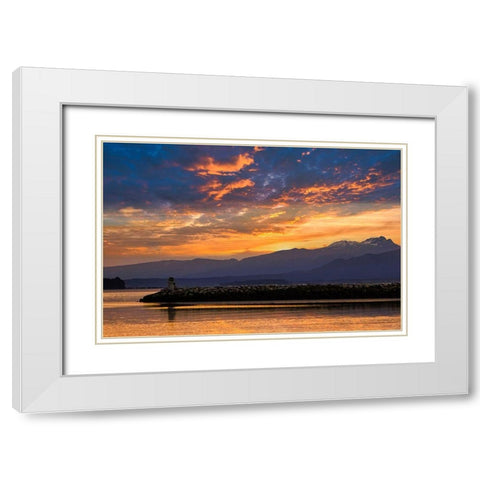 Inukshuk In Setting Sun White Modern Wood Framed Art Print with Double Matting by Burdick, Chuck