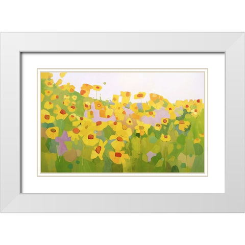 Field of Sunflowers White Modern Wood Framed Art Print with Double Matting by Becker, Anne
