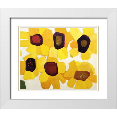 Six Sunflowers White Modern Wood Framed Art Print with Double Matting by Becker, Anne