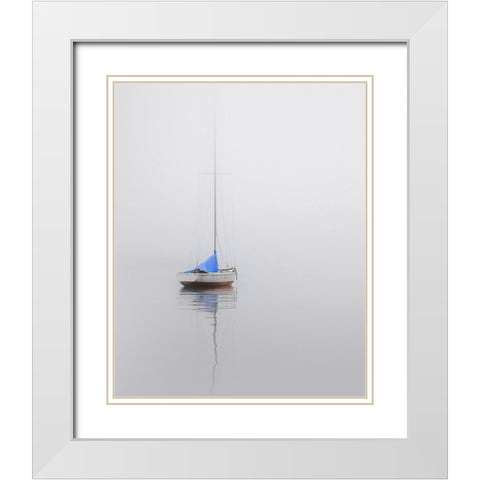 Sailboat; Red, White And Blue White Modern Wood Framed Art Print with Double Matting by Bell, Nicholas