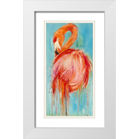 Flamingo Pose White Modern Wood Framed Art Print with Double Matting by Broaderick, Kathleen