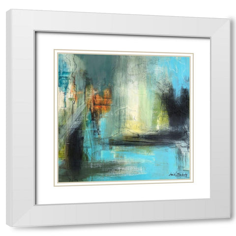 Aqua Serenity 1 White Modern Wood Framed Art Print with Double Matting by Blackerby, Linda S.
