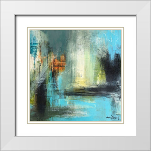 Aqua Serenity 1 White Modern Wood Framed Art Print with Double Matting by Blackerby, Linda S.