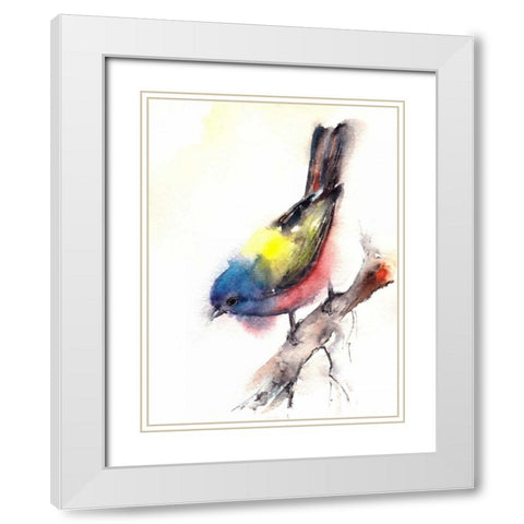 Bunting Bird White Modern Wood Framed Art Print with Double Matting by CanotStop