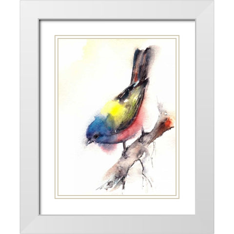 Bunting Bird White Modern Wood Framed Art Print with Double Matting by CanotStop