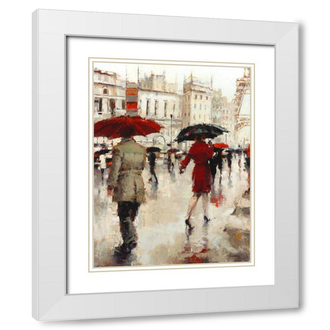 Parting on a Paris Street White Modern Wood Framed Art Print with Double Matting by Christie, Lorraine