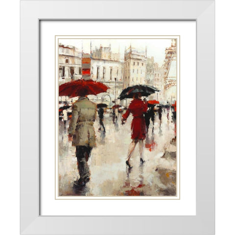 Parting on a Paris Street White Modern Wood Framed Art Print with Double Matting by Christie, Lorraine