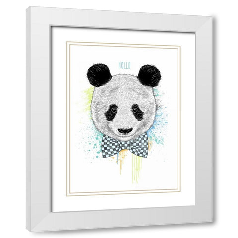 Hello Panda White Modern Wood Framed Art Print with Double Matting by Caldwell, Rachel