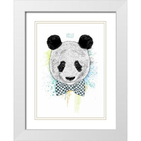 Hello Panda White Modern Wood Framed Art Print with Double Matting by Caldwell, Rachel