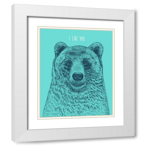I Like You Bear White Modern Wood Framed Art Print with Double Matting by Caldwell, Rachel