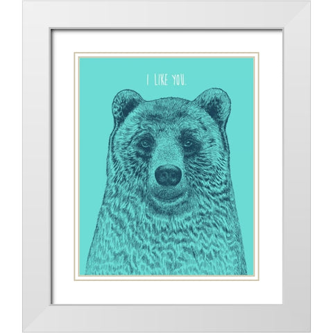 I Like You Bear White Modern Wood Framed Art Print with Double Matting by Caldwell, Rachel
